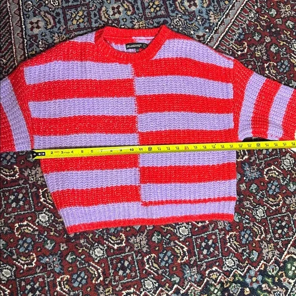BLANKNYC Good Mood Striped Sweater Small Red Purple Cream Chunky Knit Oversized - Picture 4 of 9